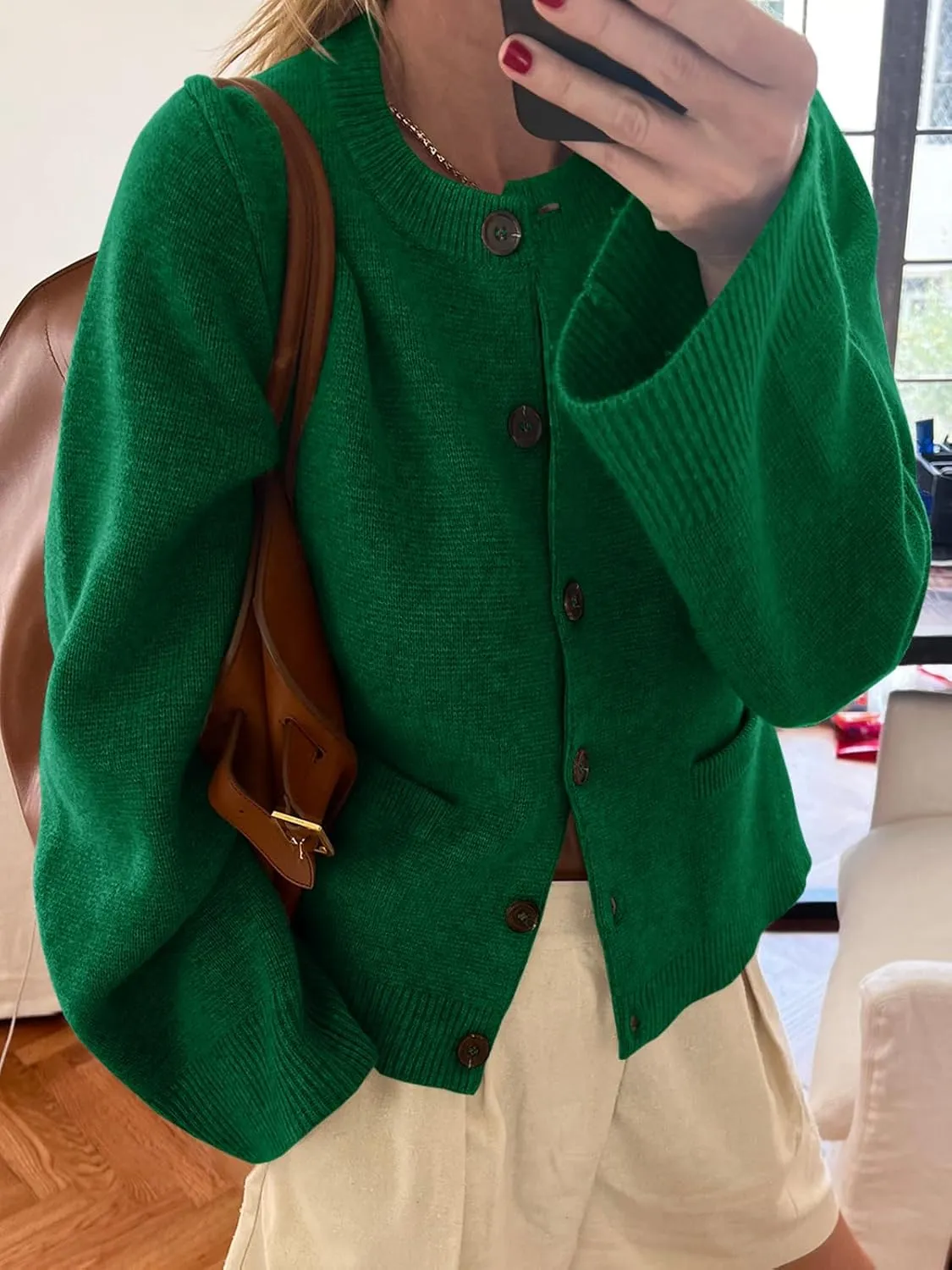 Langwyqu Womens Button Down Cardigan Sweaters Open Front Long Sleeve Slim Fit Sweater Coat Winter Solid Outwear with Pockets