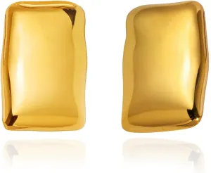 Large Thick Rectangle Ear Stud Earrrings for Women,Oversized Chunky Geometric Minimalist Stainless Steel 18K Gold Plated Earrings,Non Tarnish Statement Trending Jewelry