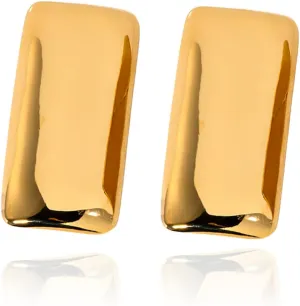 Large Thick Rectangle Ear Stud Earrrings for Women,Oversized Chunky Geometric Minimalist Stainless Steel 18K Gold Plated Earrings,Non Tarnish Statement Trending Jewelry(lo gole)