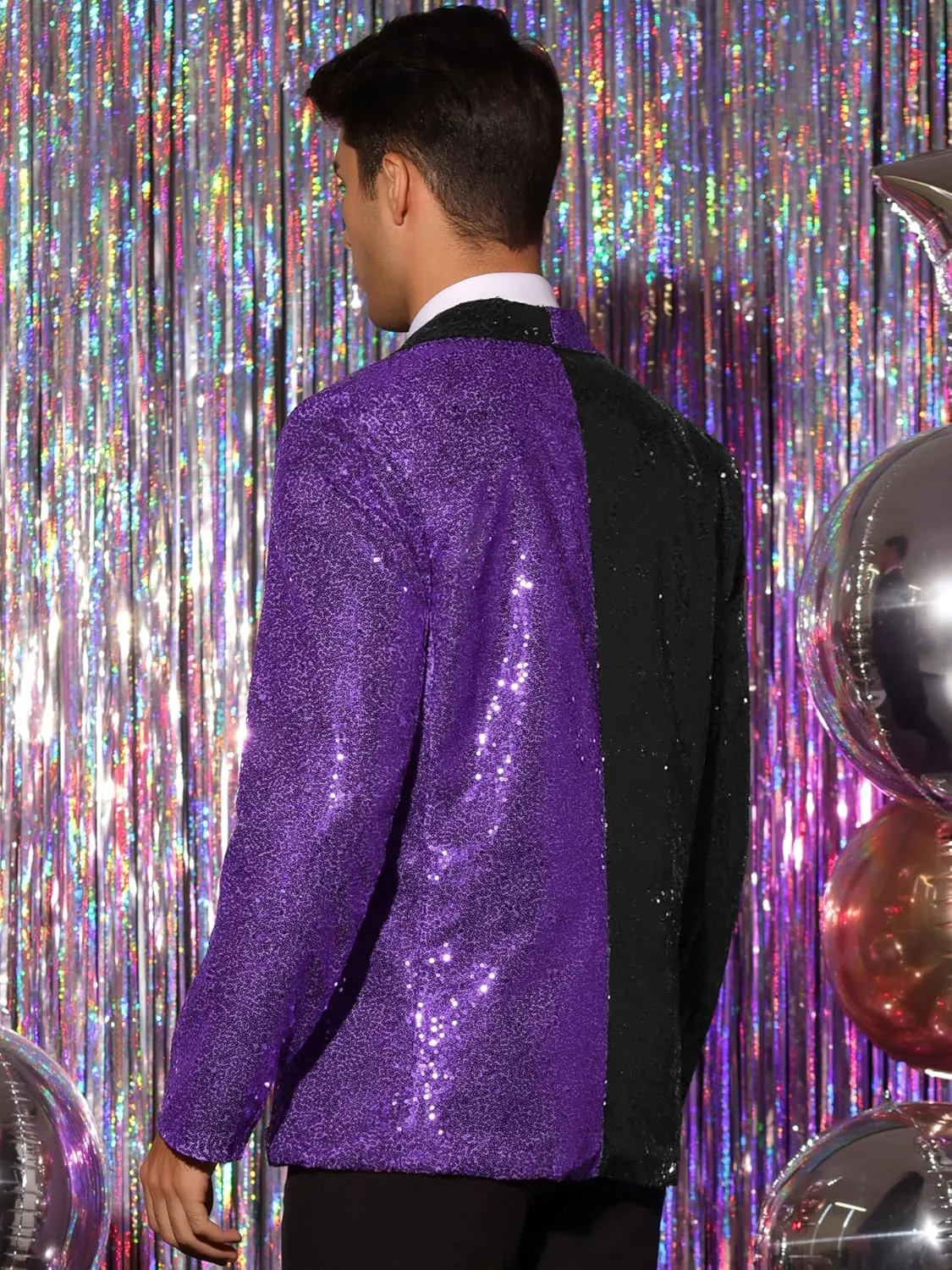 Lars Amadeus Sequin Blazer for Men's Shawl Lapel Party Disco Shinny Color Block Sports Coats