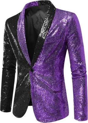 Lars Amadeus Sequin Blazer for Men's Shawl Lapel Party Disco Shinny Color Block Sports Coats