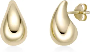 Lavari Jewelers Teardrop Stud Earrings for Women - 18k Yellow Gold Plated 925 Sterling Silver Earrings for Her - Hypoallergenic Push Back - Raindrop Minimalist Modern Design