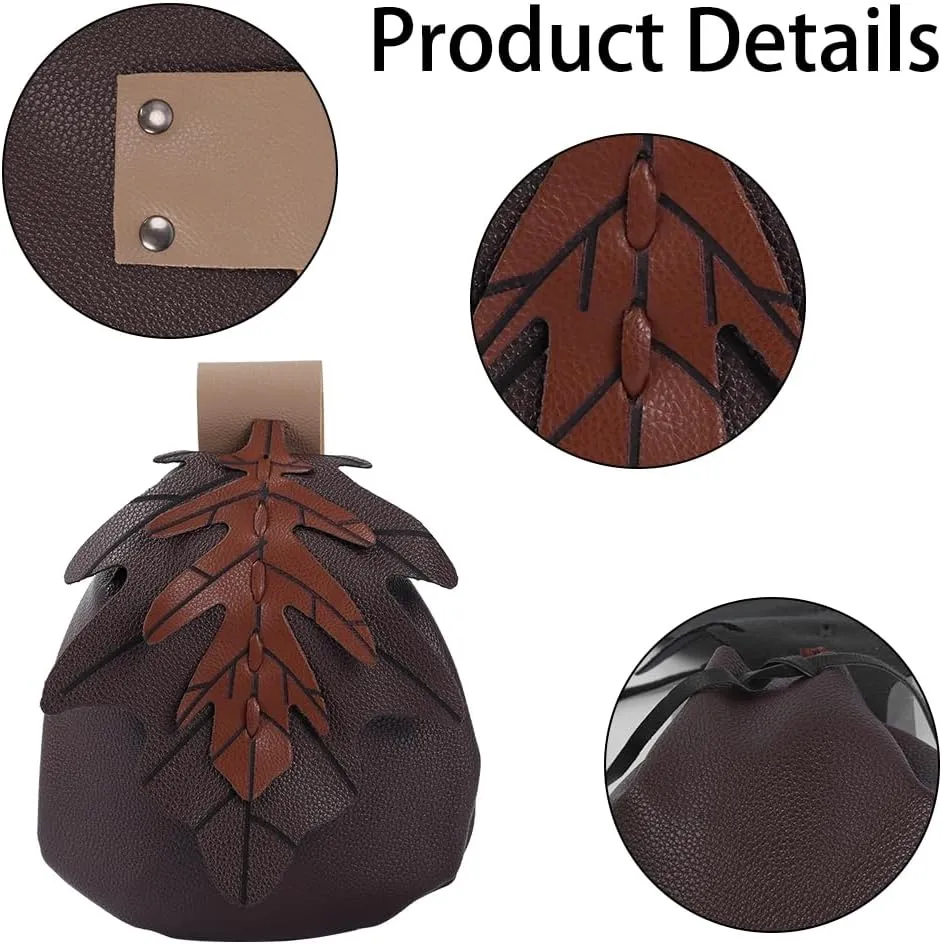 Leather Drawstring Pouch,PU Leather Medieval Waist Bag Renaissance Coin Purse with Tie Designs for Dollars Cell Phones Jewelry Bank Cards