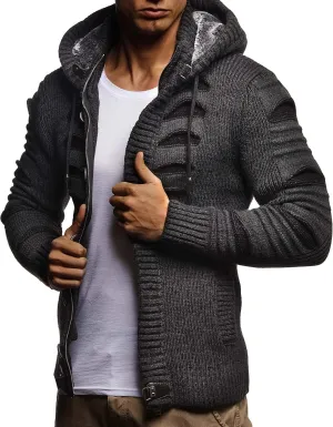 Leif Nelson Men's Stylish Knit Sweater With Buttons | Knitted Sweatshirt Pullover With Hood | Warm For Winter | LN5605
