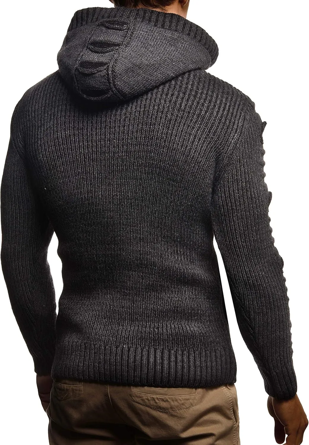 Leif Nelson Men's Stylish Knit Sweater With Buttons | Knitted Sweatshirt Pullover With Hood | Warm For Winter | LN5605