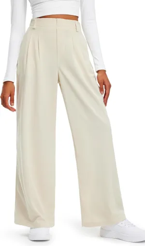 Libin Women's Wide Leg Pants 27"/29" High Waisted Waffle Knit Casual Slacks Work Pants Business Palazzo Trousers with Pockets