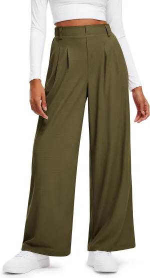 Libin Women's Wide Leg Pants 27"/29" High Waisted Waffle Knit Casual Slacks Work Pants Business Palazzo Trousers with Pockets