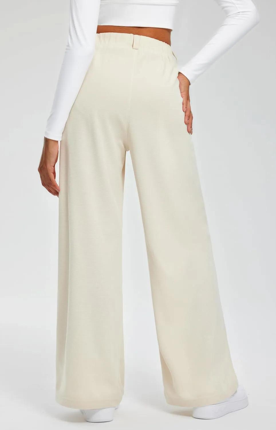 Libin Women's Wide Leg Pants 27"/29" High Waisted Waffle Knit Casual Slacks Work Pants Business Palazzo Trousers with Pockets