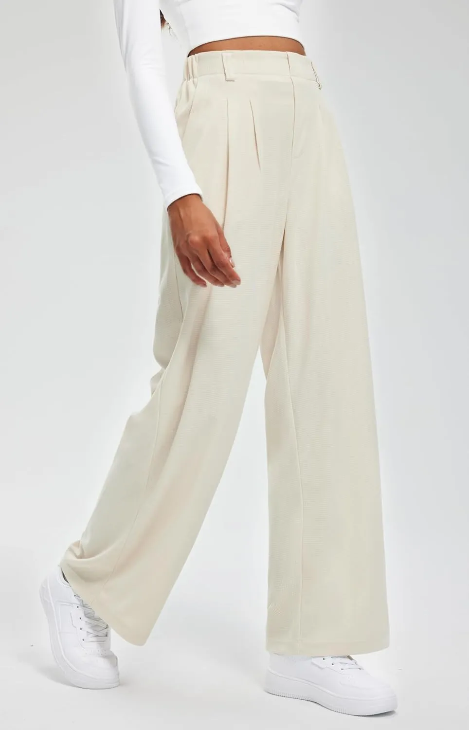 Libin Women's Wide Leg Pants 27"/29" High Waisted Waffle Knit Casual Slacks Work Pants Business Palazzo Trousers with Pockets