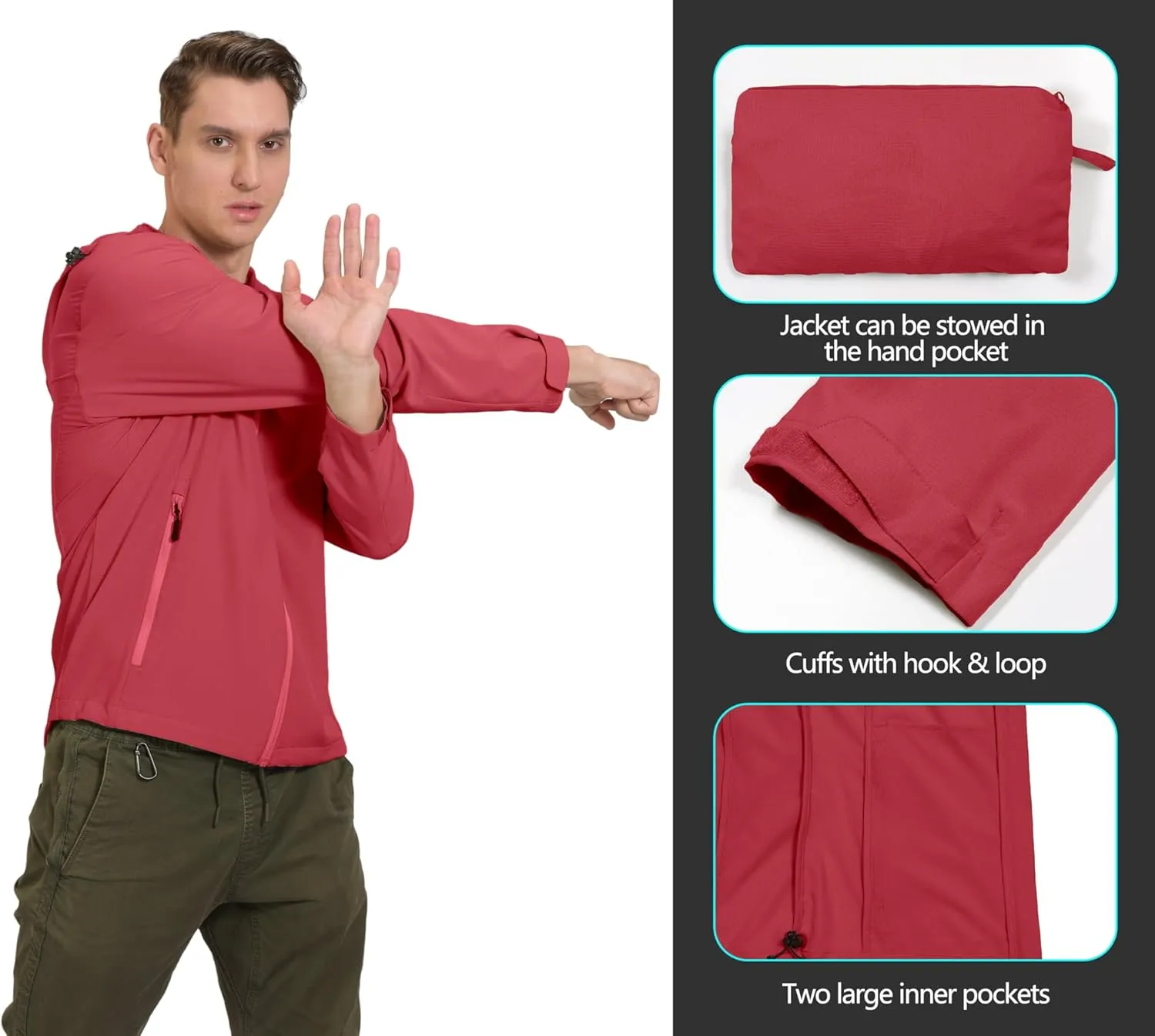 Little Donkey Andy Men's UPF 50  Sun Protection Jackets Stretch Breathable Hoodie Summer Shirts for Hiking