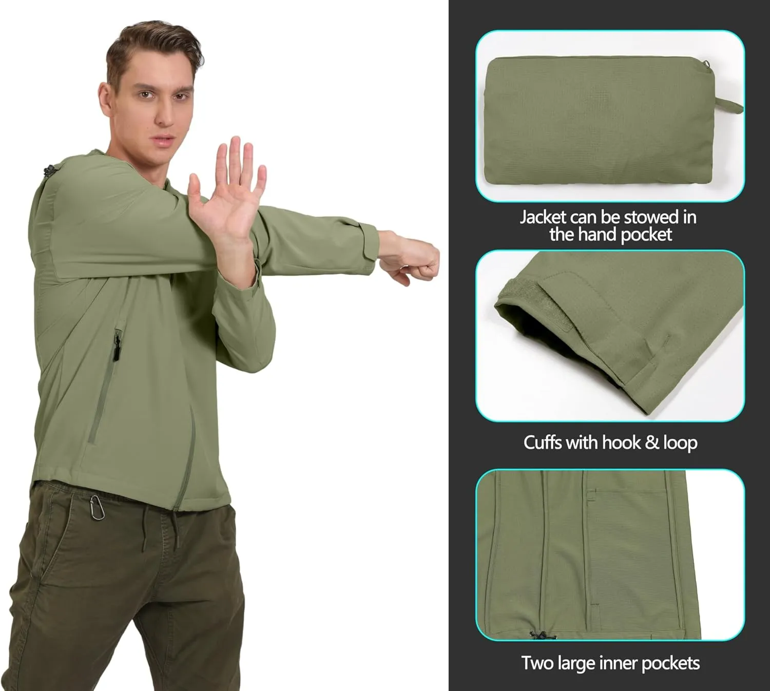 Little Donkey Andy Men's UPF 50  Sun Protection Jackets Stretch Breathable Hoodie Summer Shirts for Hiking