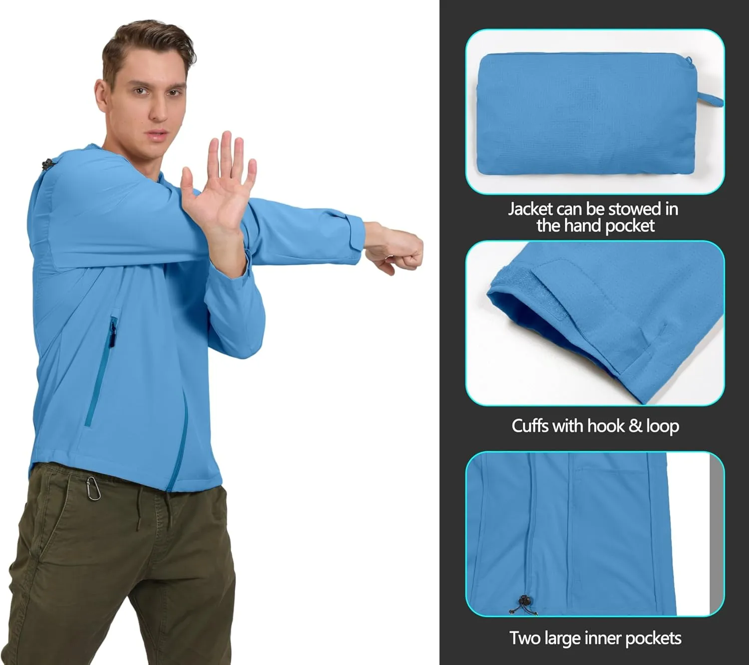 Little Donkey Andy Men's UPF 50  Sun Protection Jackets Stretch Breathable Hoodie Summer Shirts for Hiking