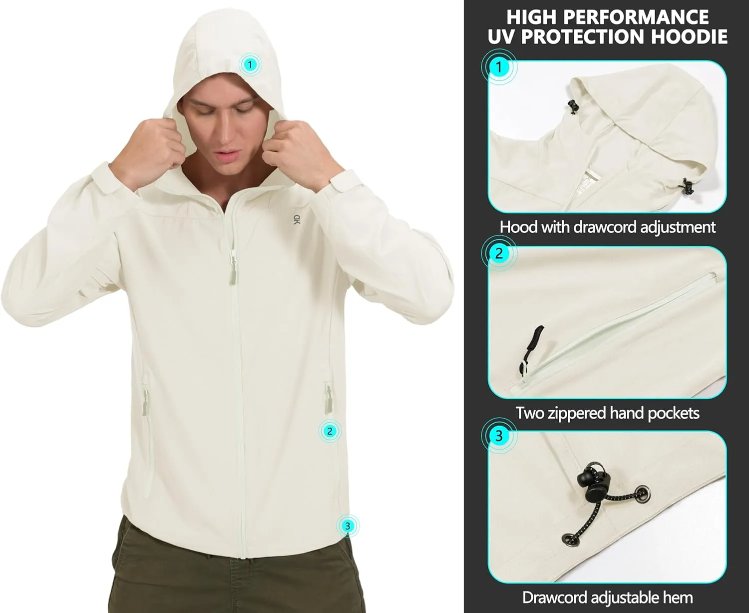 Little Donkey Andy Men's UPF 50  Sun Protection Jackets Stretch Breathable Hoodie Summer Shirts for Hiking