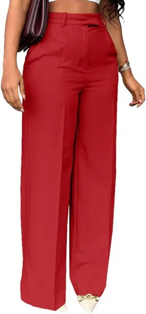 LKOUS Casual Wide Leg Dress Pants Women,High Waisted Work Pant Straight Leg Trousers with Pockets