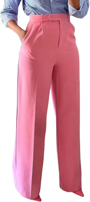 LKOUS Casual Wide Leg Dress Pants Women,High Waisted Work Pant Straight Leg Trousers with Pockets