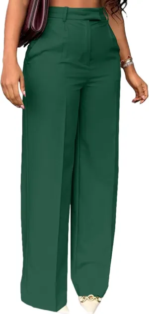 LKOUS Casual Wide Leg Dress Pants Women,High Waisted Work Pant Straight Leg Trousers with Pockets
