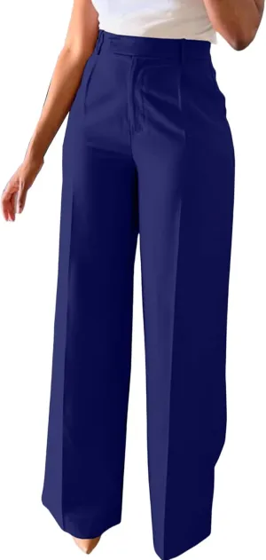 LKOUS Casual Wide Leg Dress Pants Women,High Waisted Work Pant Straight Leg Trousers with Pockets