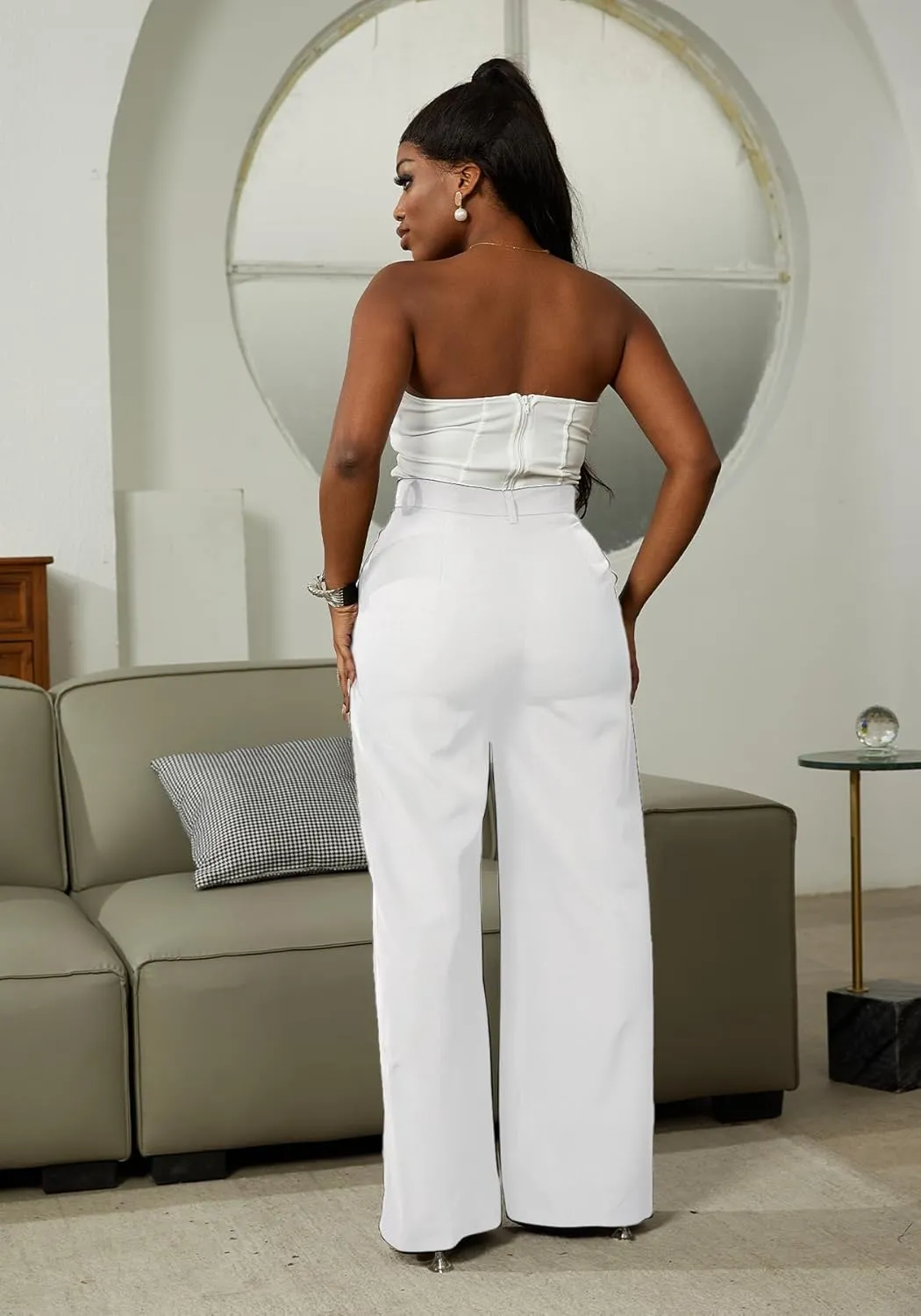 LKOUS Casual Wide Leg Dress Pants Women,High Waisted Work Pant Straight Leg Trousers with Pockets