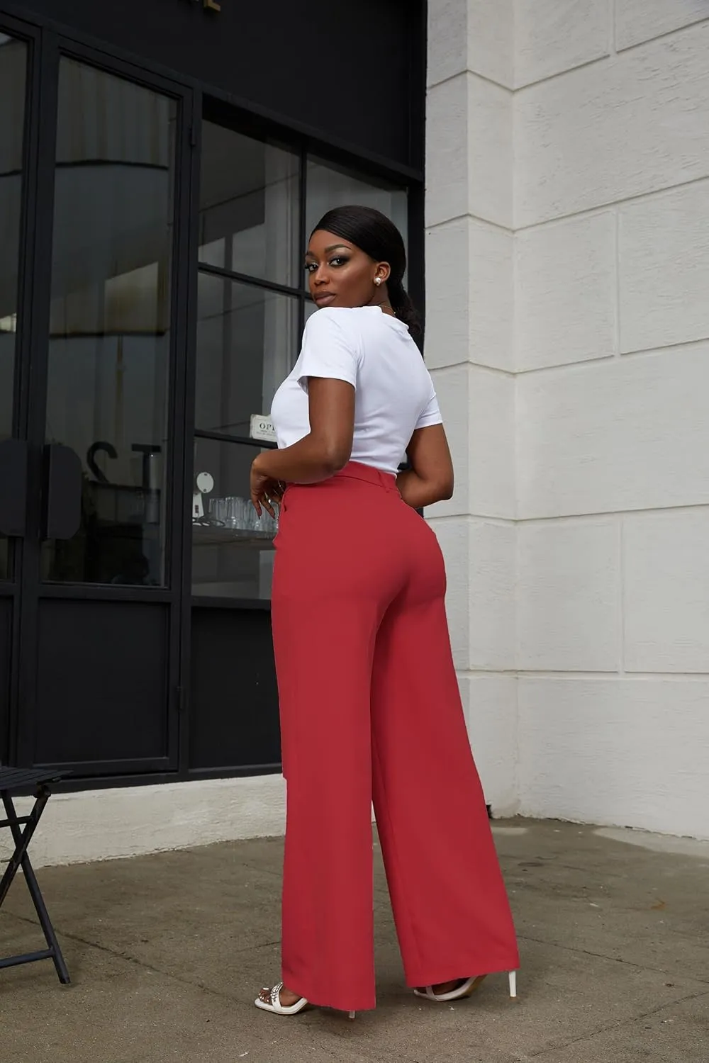 LKOUS Casual Wide Leg Dress Pants Women,High Waisted Work Pant Straight Leg Trousers with Pockets