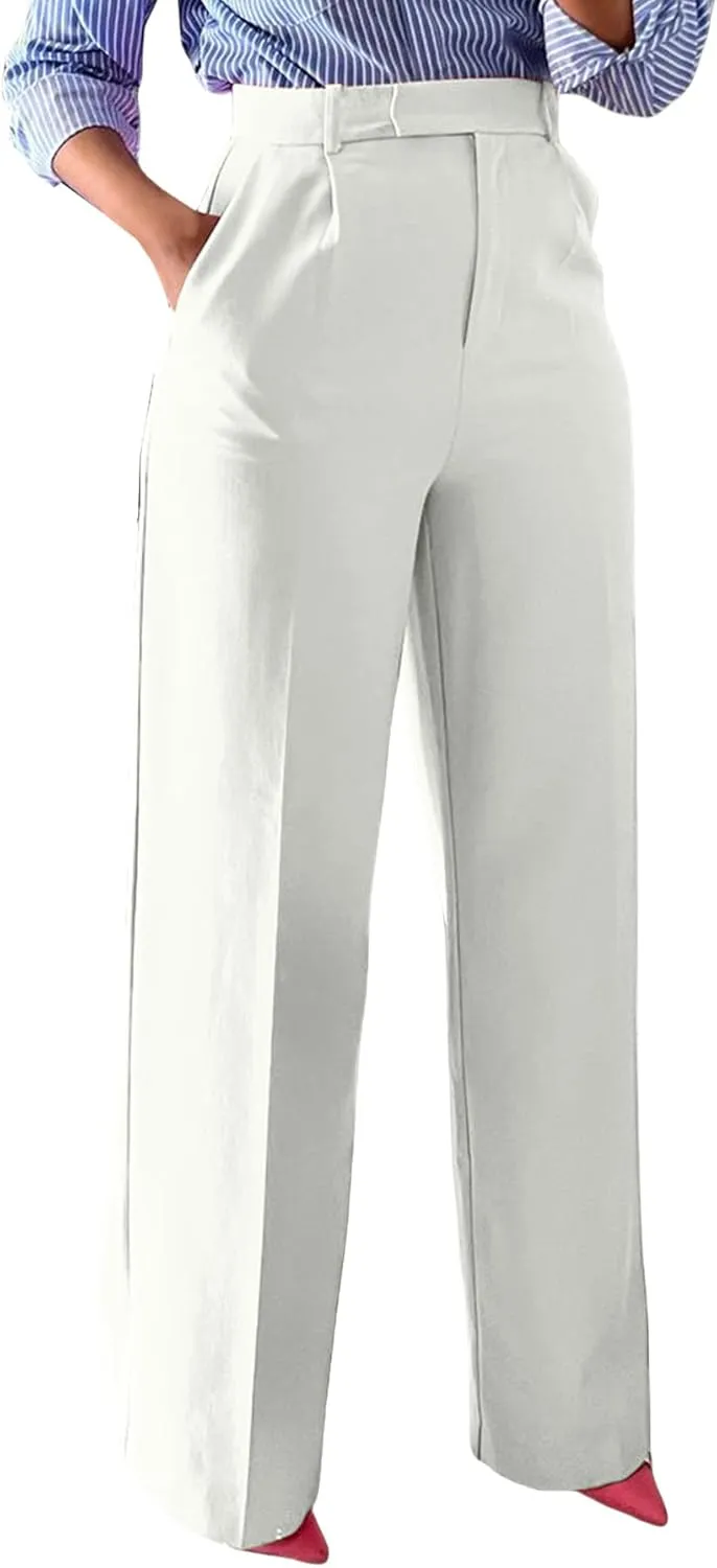 LKOUS Casual Wide Leg Dress Pants Women,High Waisted Work Pant Straight Leg Trousers with Pockets