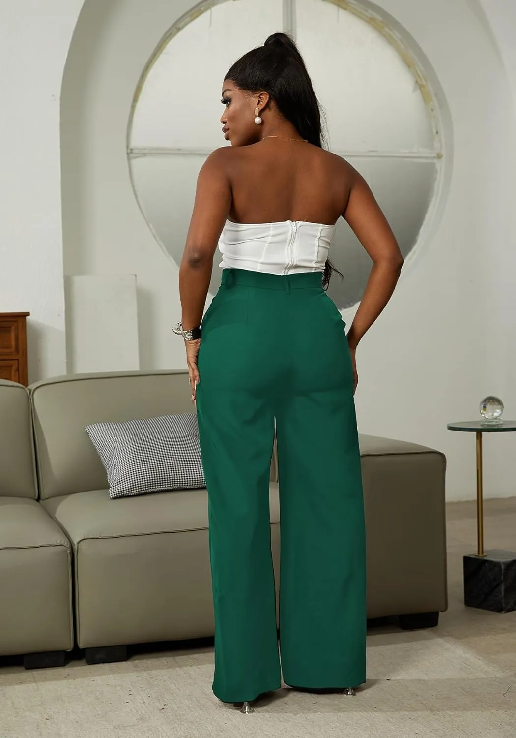 LKOUS Casual Wide Leg Dress Pants Women,High Waisted Work Pant Straight Leg Trousers with Pockets