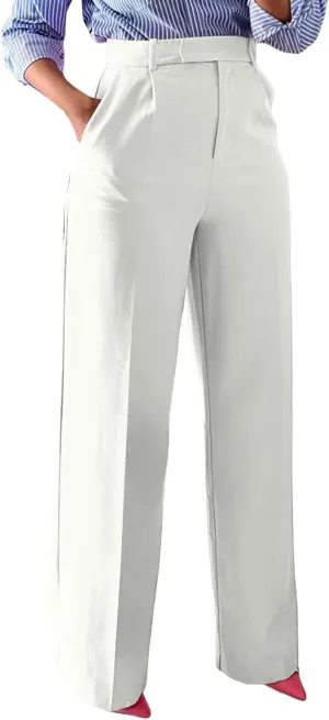 LKOUS Casual Wide Leg Dress Pants Women,High Waisted Work Pant Straight Leg Trousers with Pockets