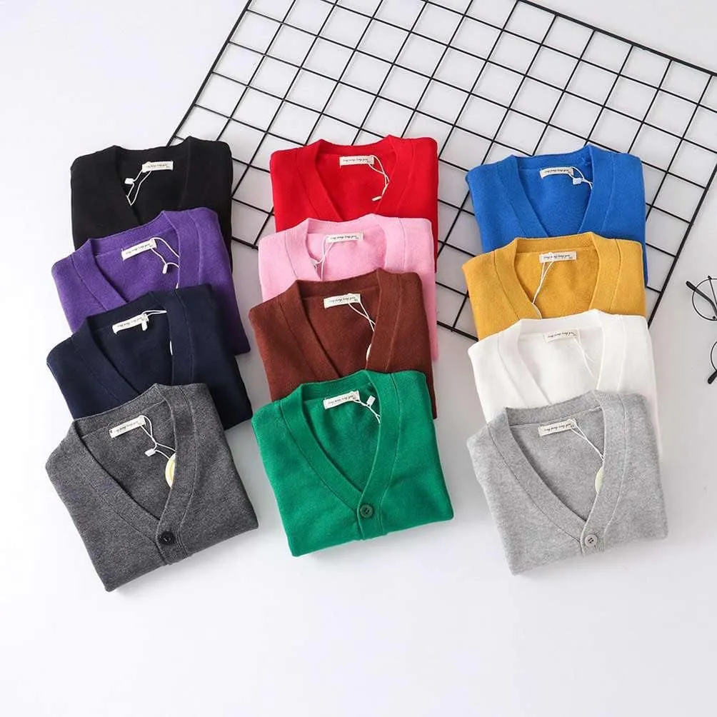 LNICEAR Baby Boys Girls V-Neck Casual Cardigan Sweaters Long Sleeve Button Cotton Solid Color Uniform Knit Tops Outwear
