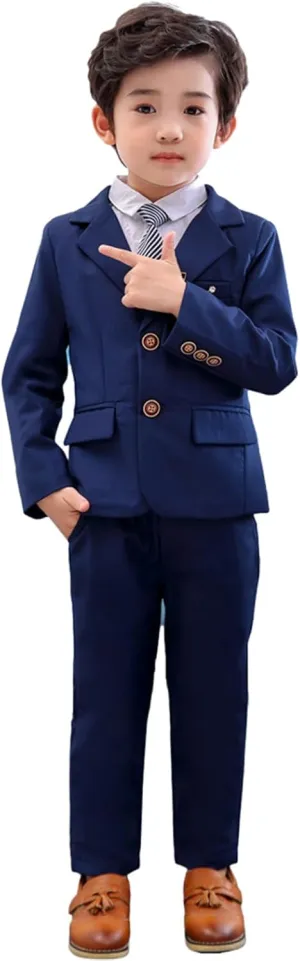LOLANTA Boys Suit 2PCs Tuxedo Jacket Formal Wedding Ring Bearer Outfit, Birthday Proms Dinner Blazers