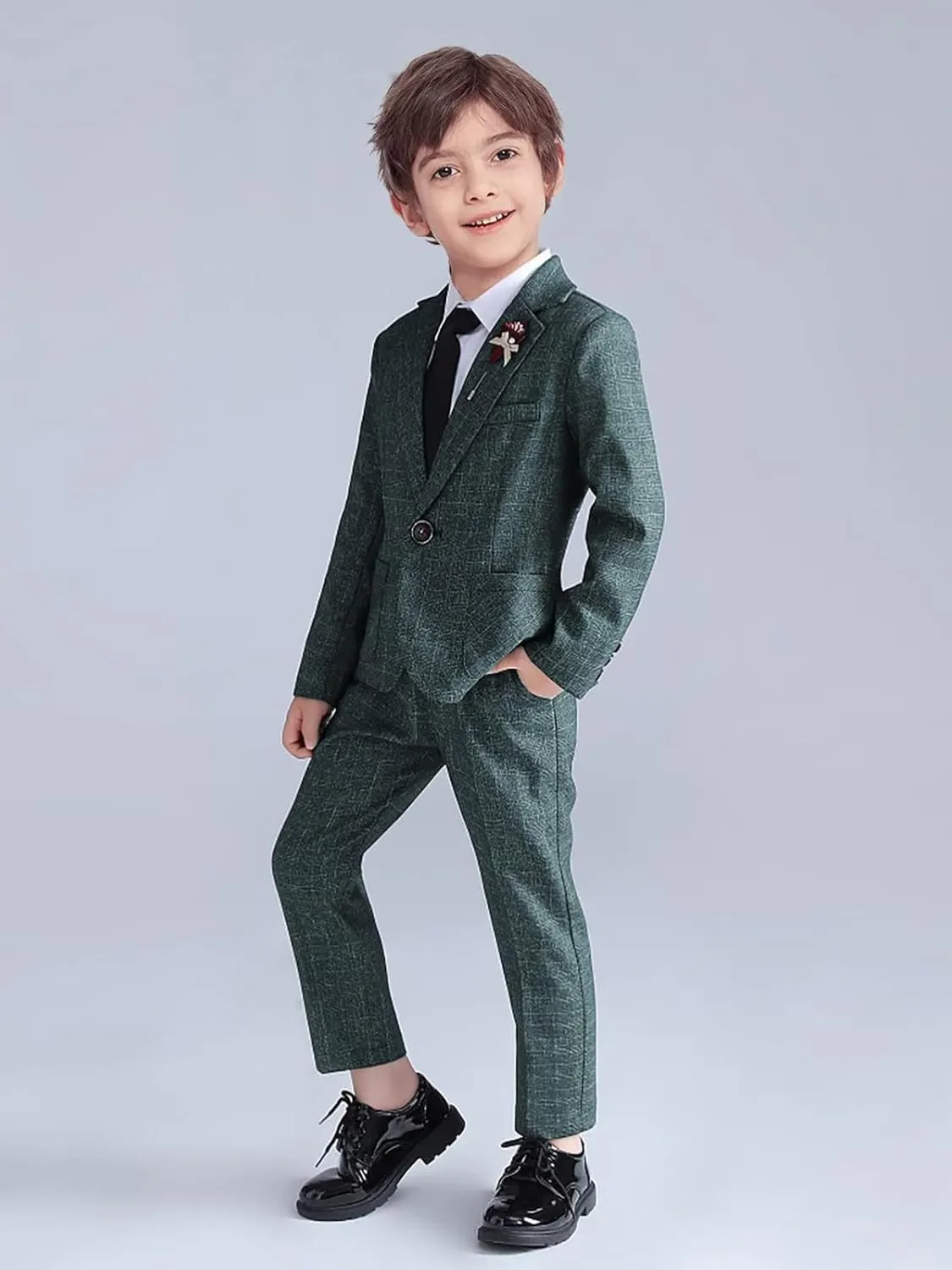 LOLANTA Kids Boys Plaid Suit Fashion Blazer Pants Set 2 Piece Formal Wear Outfit for Wedding