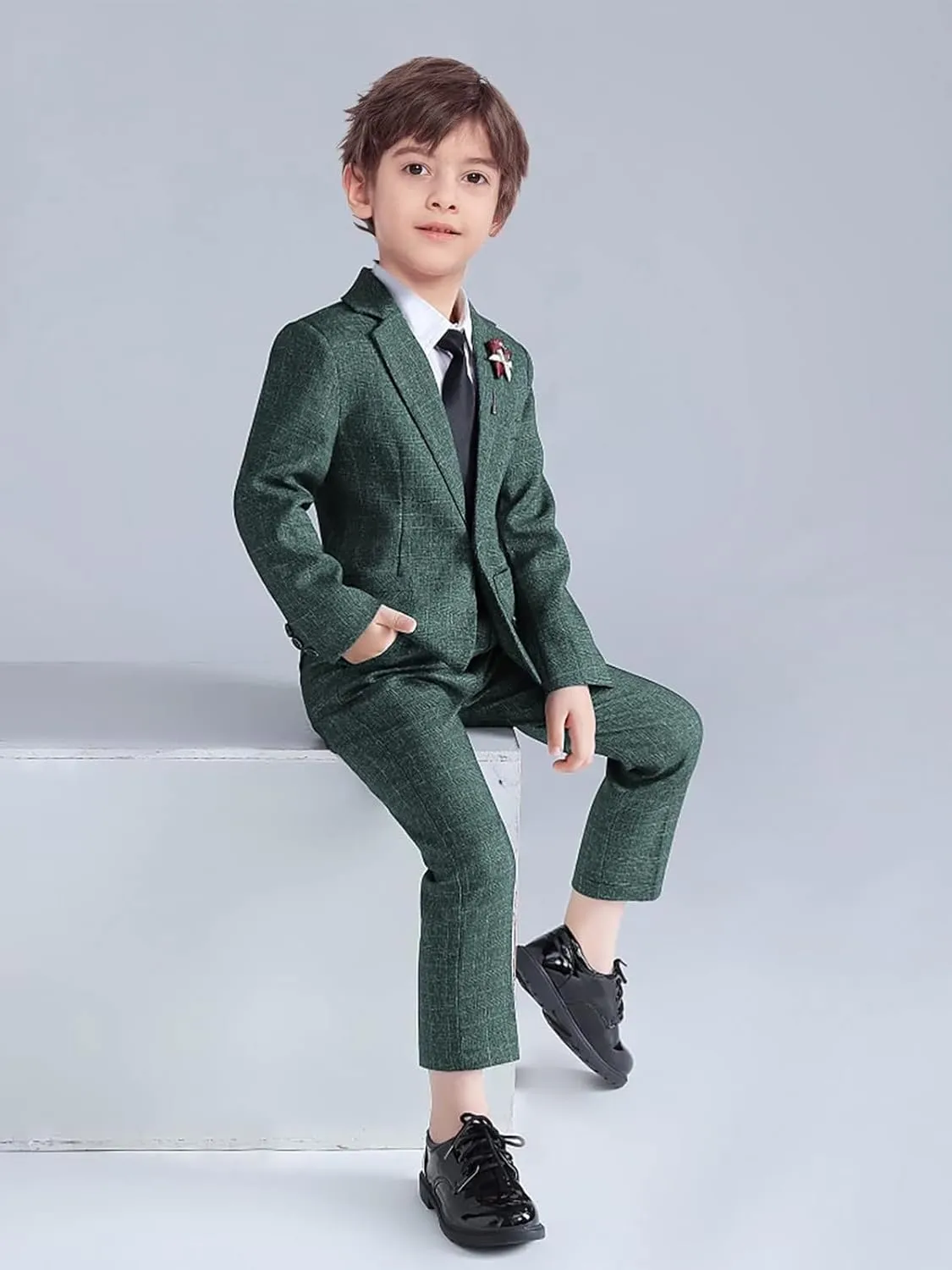 LOLANTA Kids Boys Plaid Suit Fashion Blazer Pants Set 2 Piece Formal Wear Outfit for Wedding
