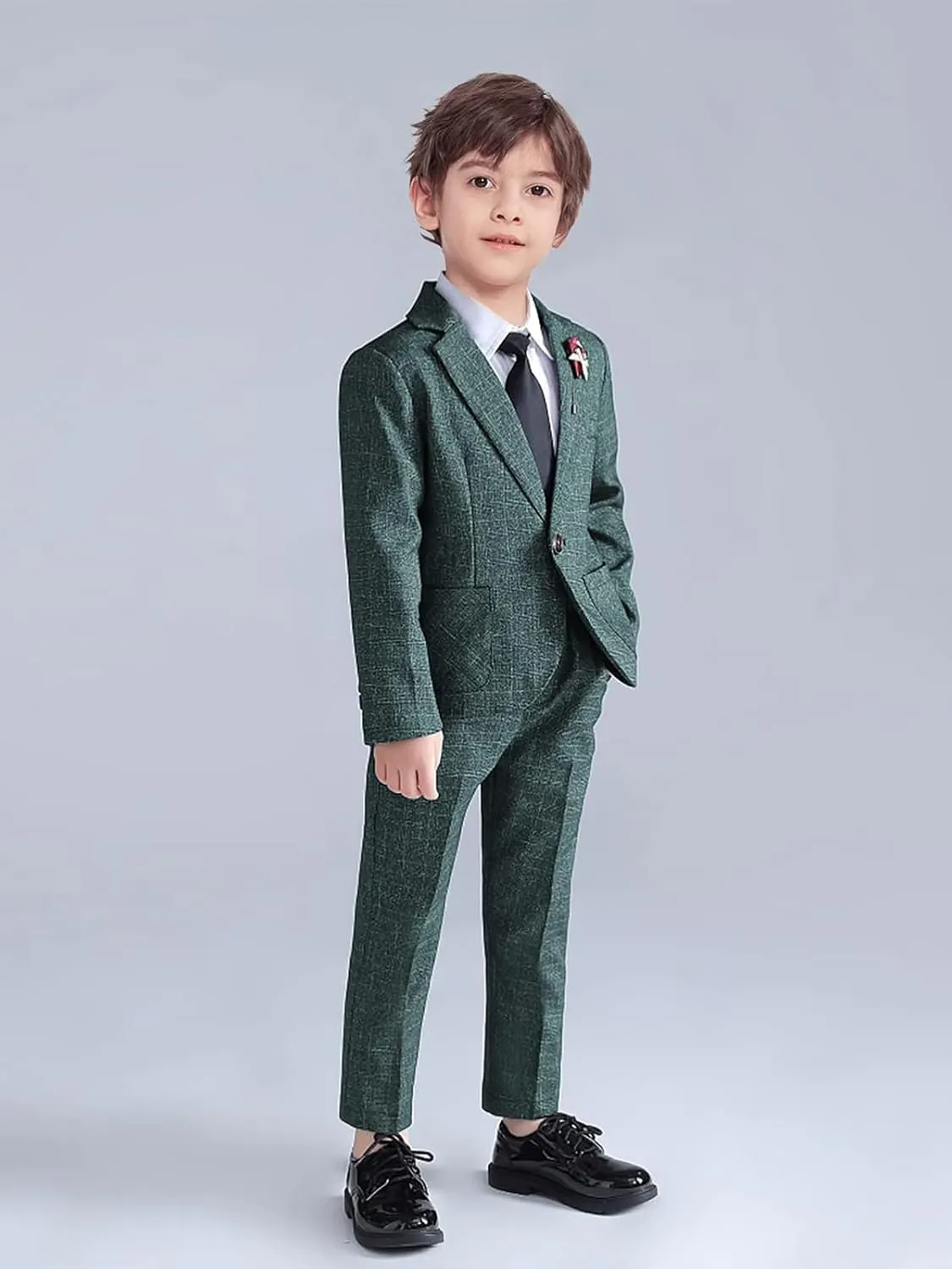 LOLANTA Kids Boys Plaid Suit Fashion Blazer Pants Set 2 Piece Formal Wear Outfit for Wedding