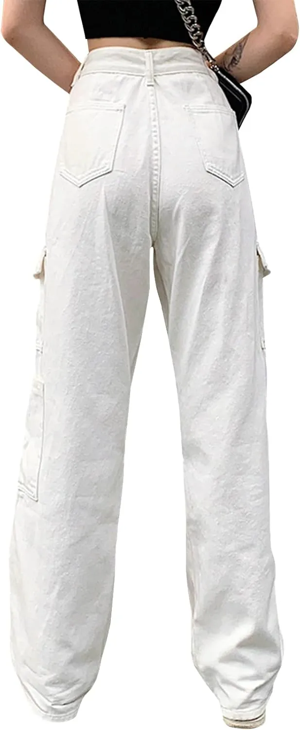 LONGYIDA High Waisted Baggy Jeans for Women Stretch Straight Y2K Wide Leg Denim Pants Casual Cargo Jeans
