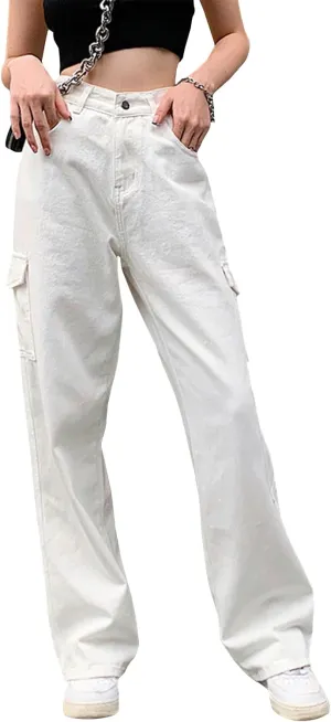 LONGYIDA High Waisted Baggy Jeans for Women Stretch Straight Y2K Wide Leg Denim Pants Casual Cargo Jeans