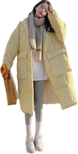 Loose Hooded Down Cotton Parkas Thicken Oversize Jackets Long Padded Women's Jacket Simple Winter Warm Coat