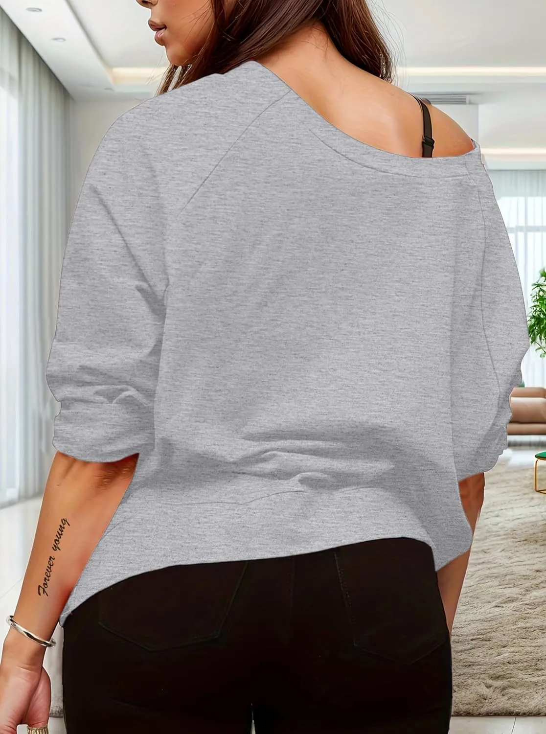 LovelyWholesale Women Off the Shoulder Sweatshirt Sexy Ripped Long Sleeve Shirts