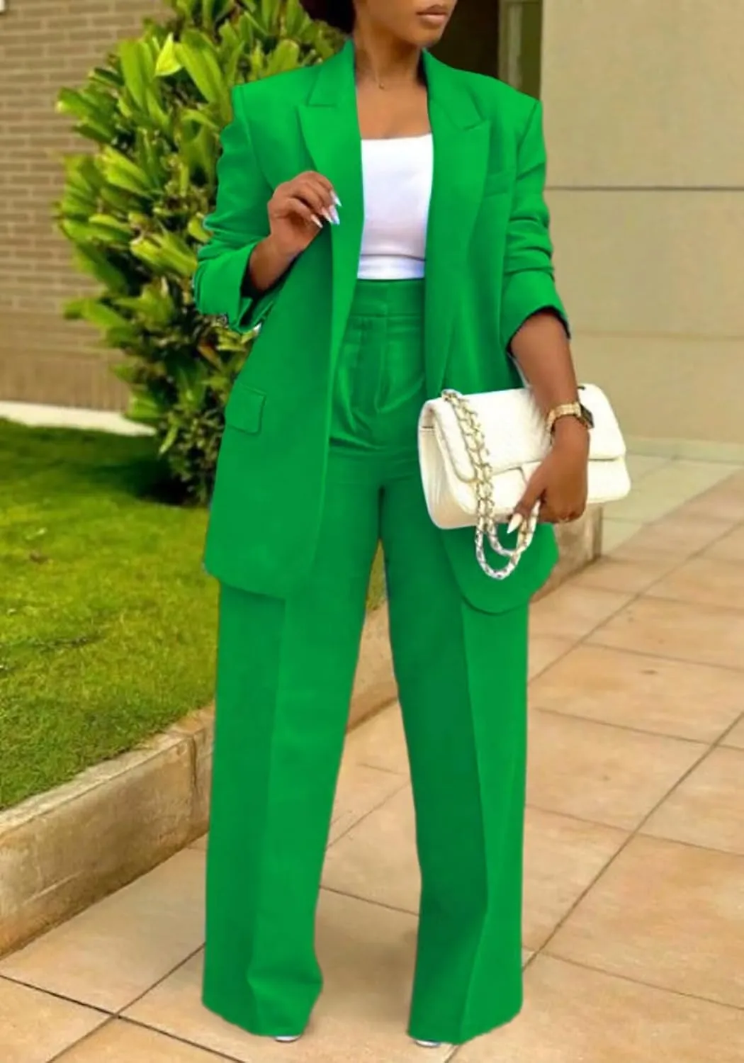 LROSEY 2 Piece Outfits for Women Double Breasted Blazer Jackets High Waisted Wide Leg Pants Suits Set Casual Business