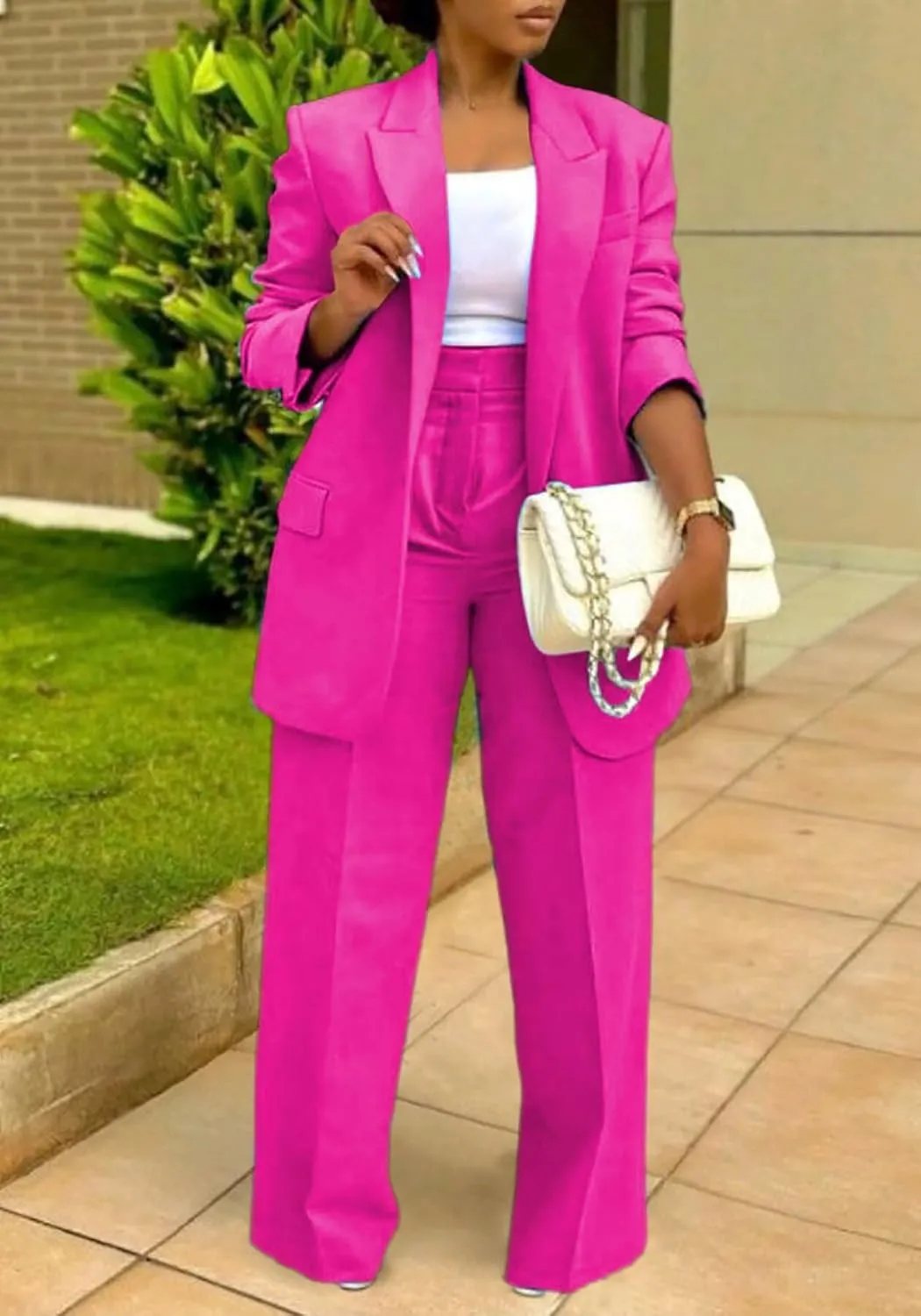 LROSEY 2 Piece Outfits for Women Double Breasted Blazer Jackets High Waisted Wide Leg Pants Suits Set Casual Business