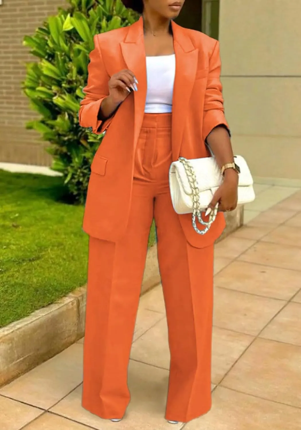 LROSEY 2 Piece Outfits for Women Double Breasted Blazer Jackets High Waisted Wide Leg Pants Suits Set Casual Business