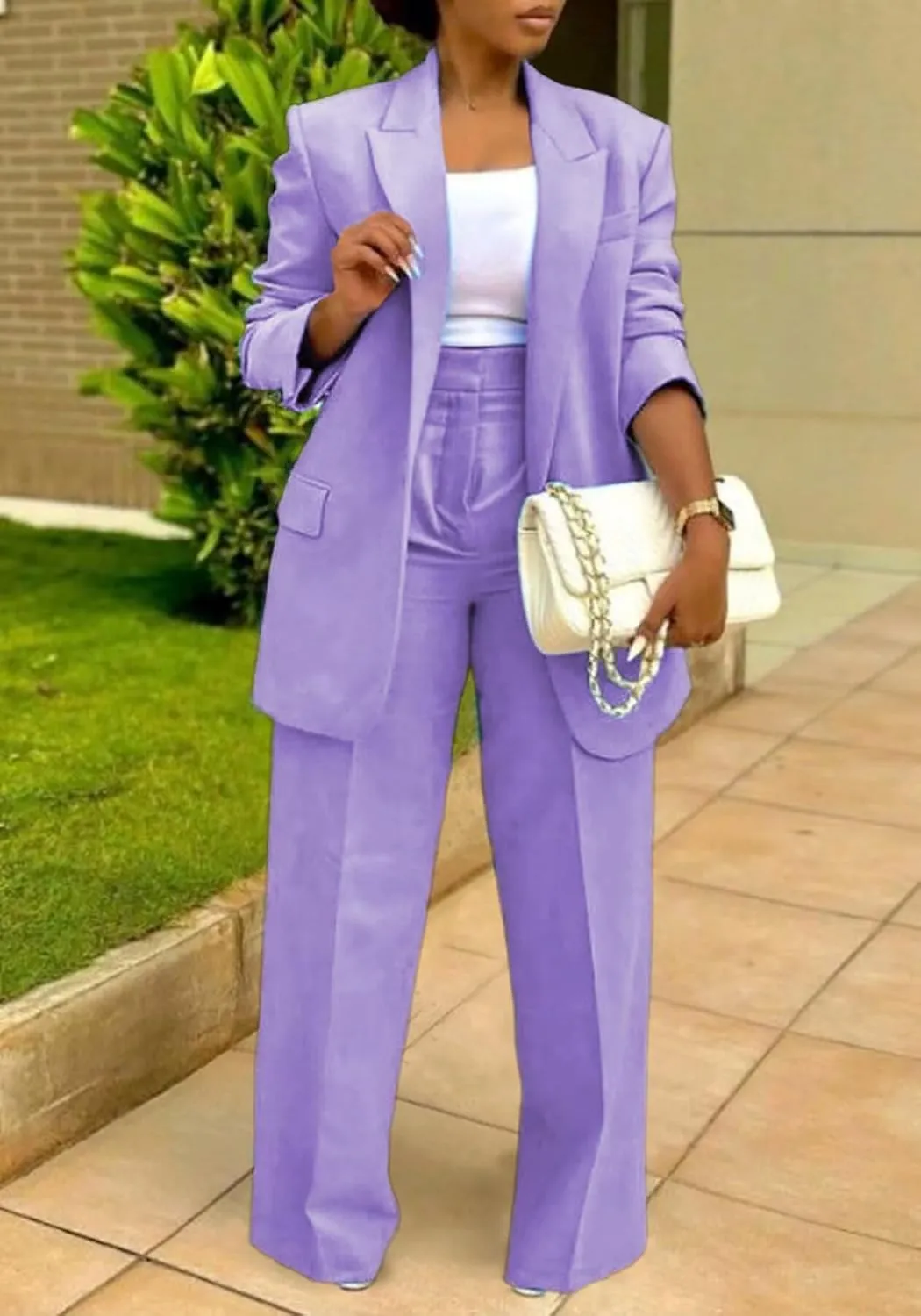 LROSEY 2 Piece Outfits for Women Double Breasted Blazer Jackets High Waisted Wide Leg Pants Suits Set Casual Business