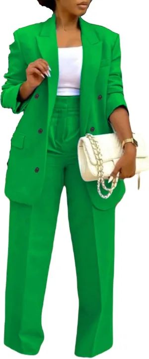 LROSEY 2 Piece Outfits for Women Double Breasted Blazer Jackets High Waisted Wide Leg Pants Suits Set Casual Business