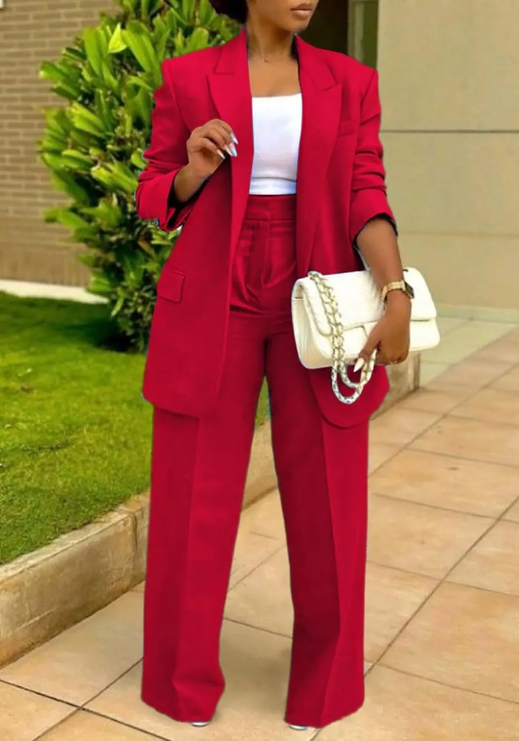 LROSEY 2 Piece Outfits for Women Double Breasted Blazer Jackets High Waisted Wide Leg Pants Suits Set Casual Business