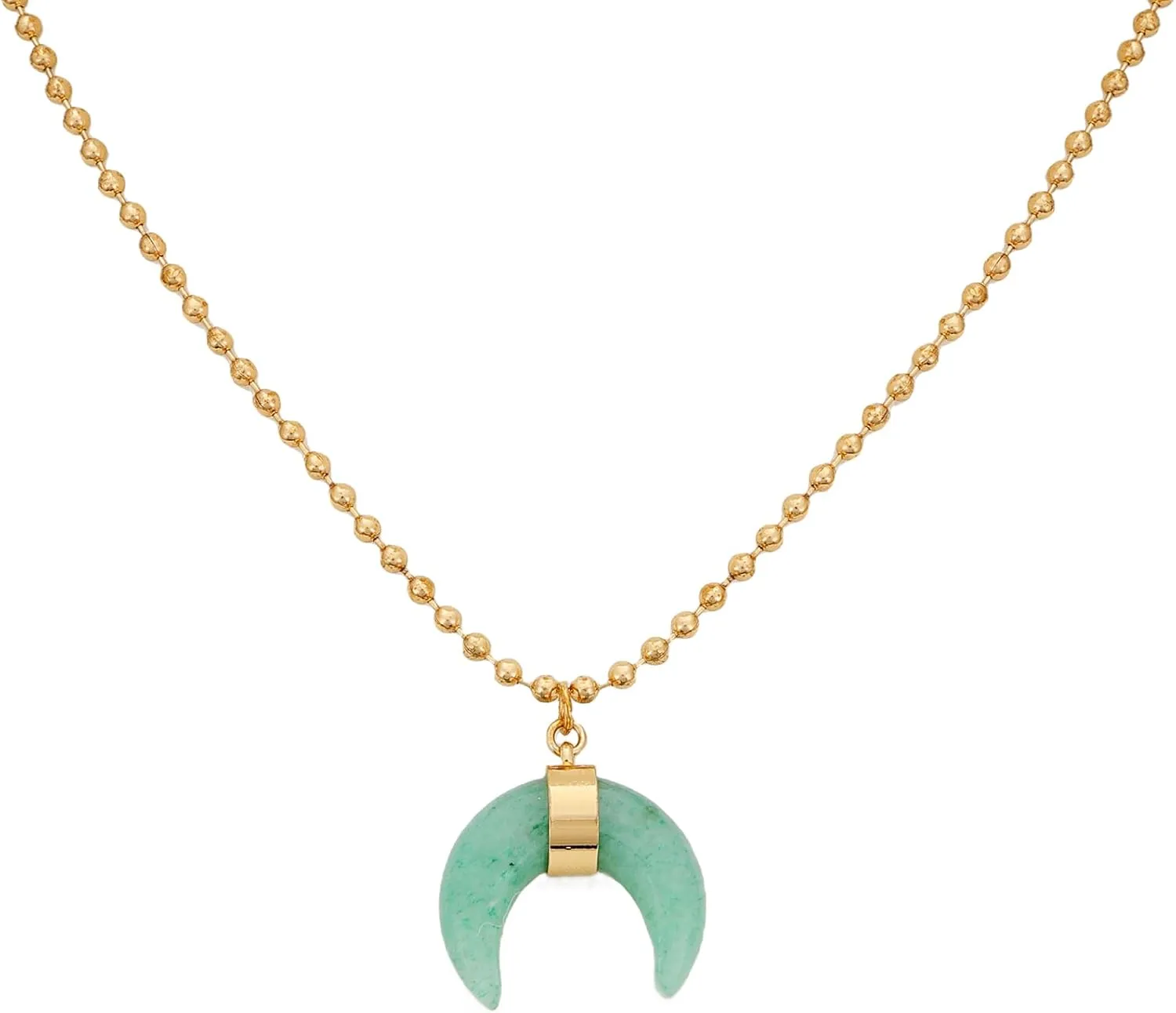 Lucky Brand Gold Plated Crescent Moon Shaped Green Aventurine Stone Pendant Necklace for Women