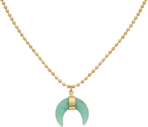 Lucky Brand Gold Plated Crescent Moon Shaped Green Aventurine Stone Pendant Necklace for Women