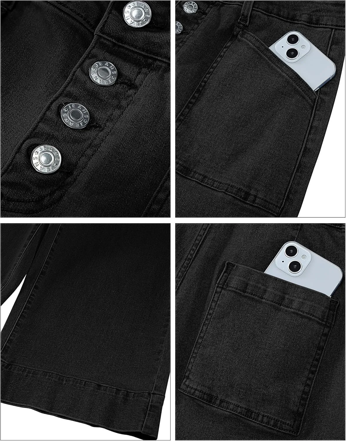 luvamia Wide Leg Jeans for Women Cropped High Waisted Trendy Button Fly Patch Pocket Stretchy Denim Pants Trousers Jeans
