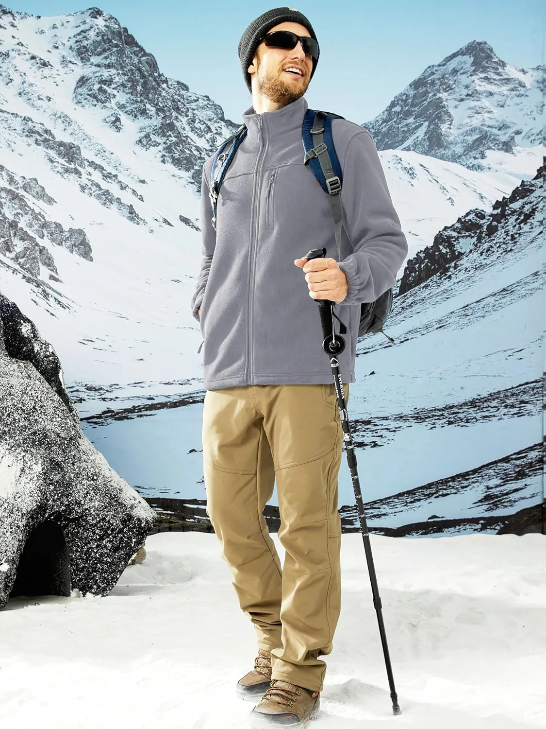 MAGCOMSEN Men's Winter Zip Up Polar Fleece Jacket Athletic Tactical Hiking Outdoor Jackets with 3 Pockets