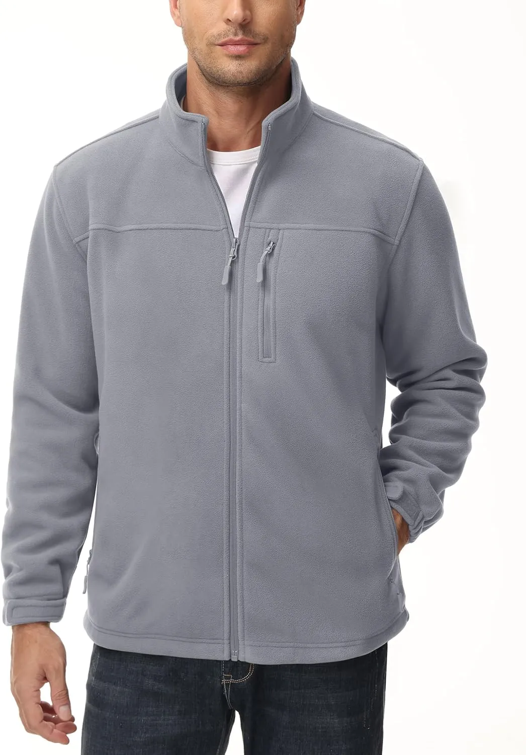 MAGCOMSEN Men's Winter Zip Up Polar Fleece Jacket Athletic Tactical Hiking Outdoor Jackets with 3 Pockets