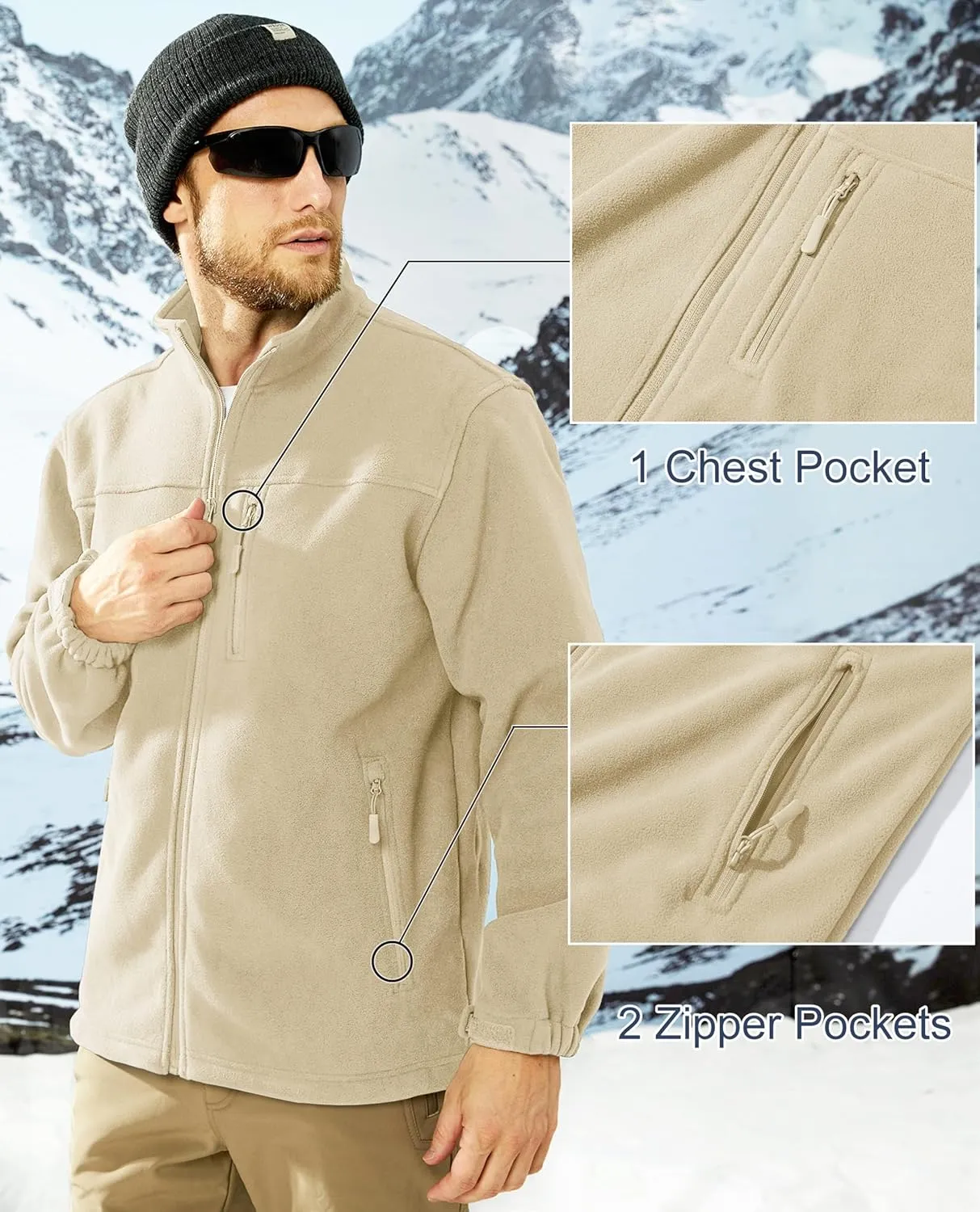 MAGCOMSEN Men's Winter Zip Up Polar Fleece Jacket Athletic Tactical Hiking Outdoor Jackets with 3 Pockets
