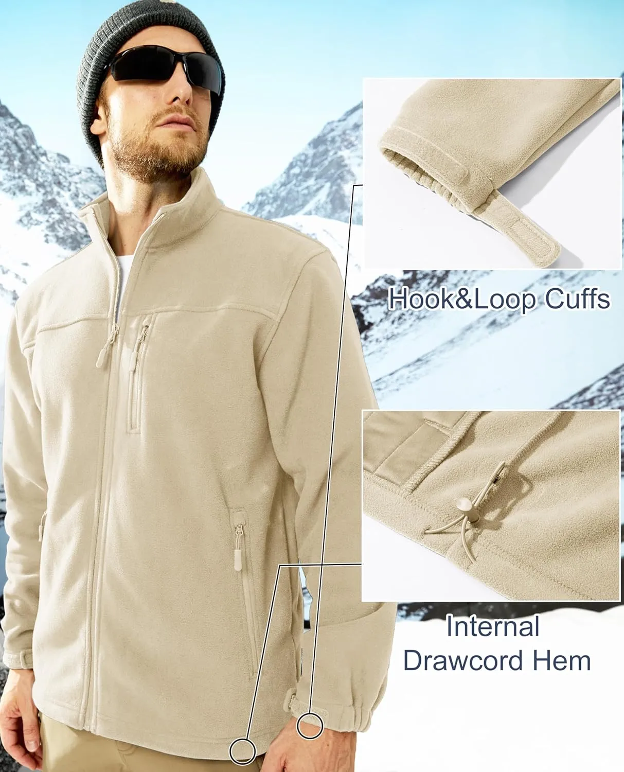 MAGCOMSEN Men's Winter Zip Up Polar Fleece Jacket Athletic Tactical Hiking Outdoor Jackets with 3 Pockets