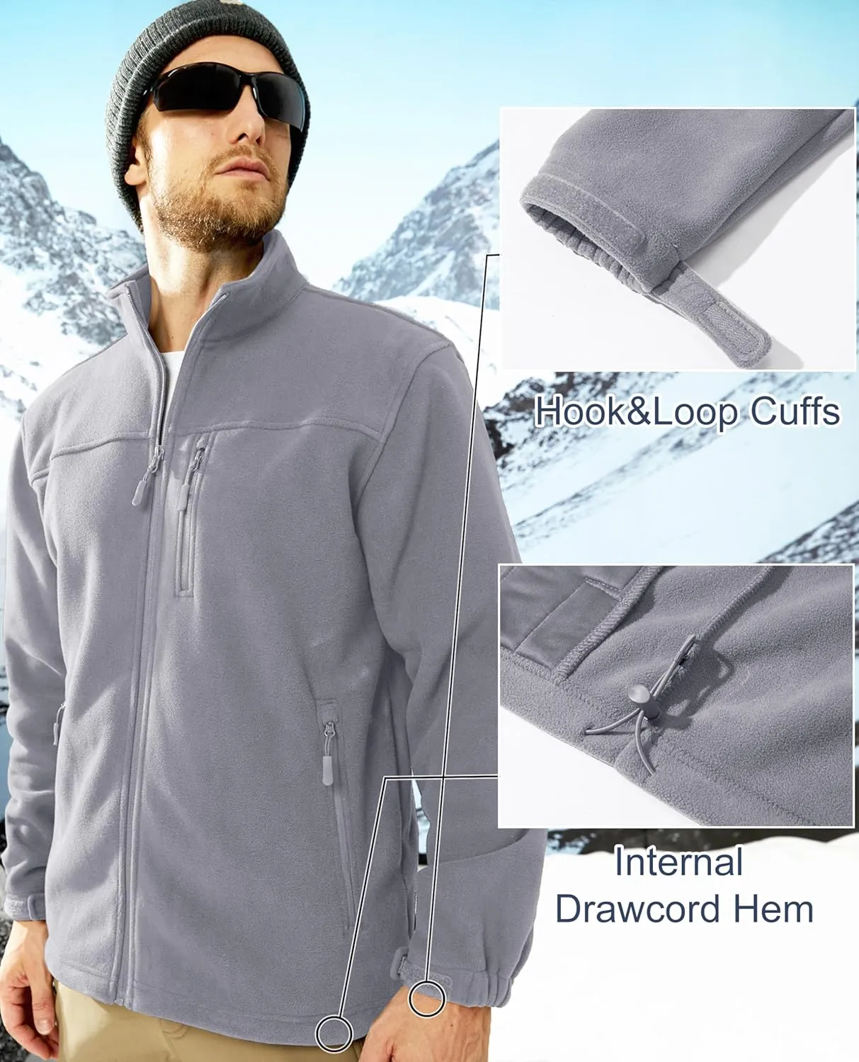 MAGCOMSEN Men's Winter Zip Up Polar Fleece Jacket Athletic Tactical Hiking Outdoor Jackets with 3 Pockets