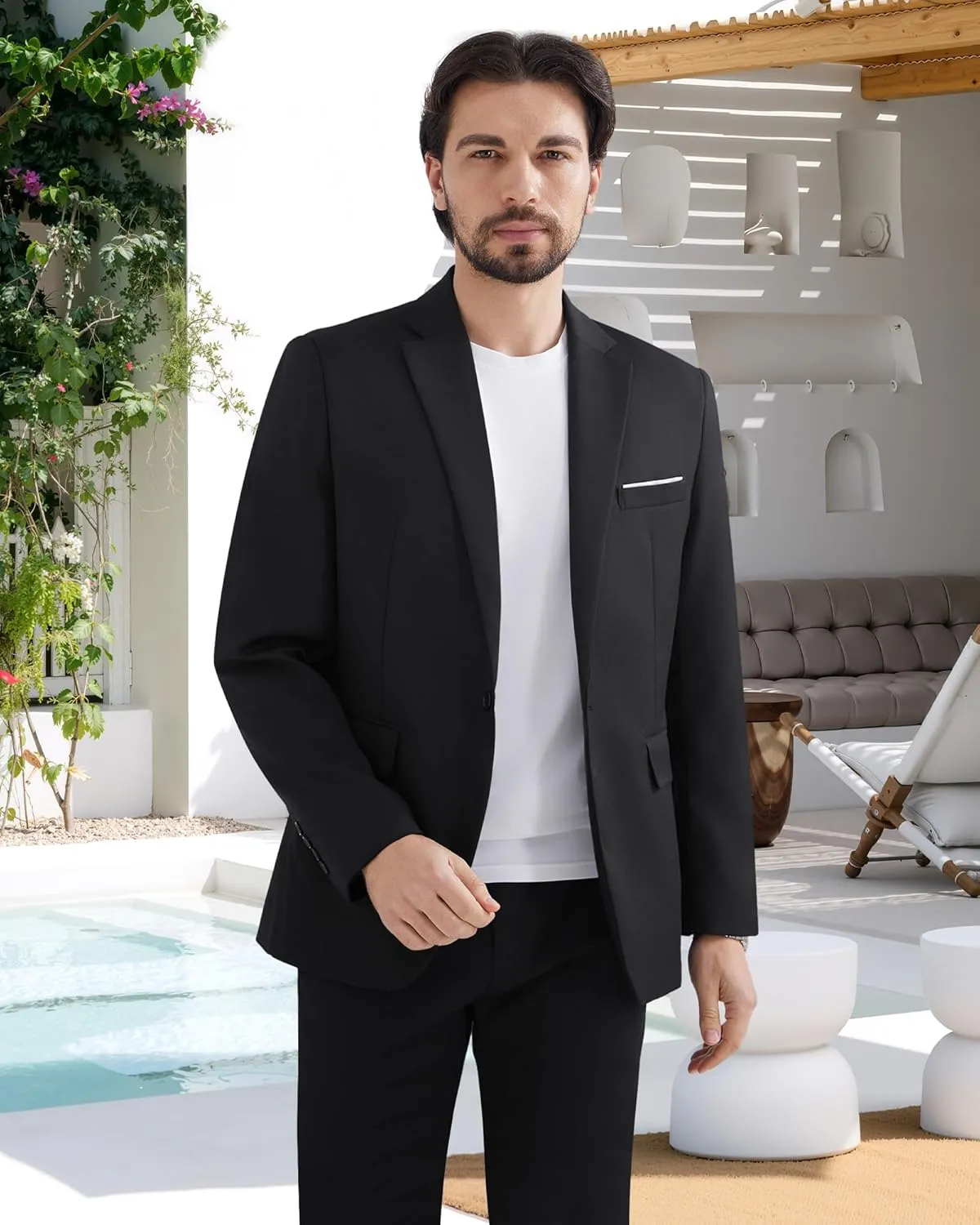 MAGE MALE Men's One Button Blazer Casual Solid Color Suit Jacket Slim Fit Lightweight Sport Coats Blazers